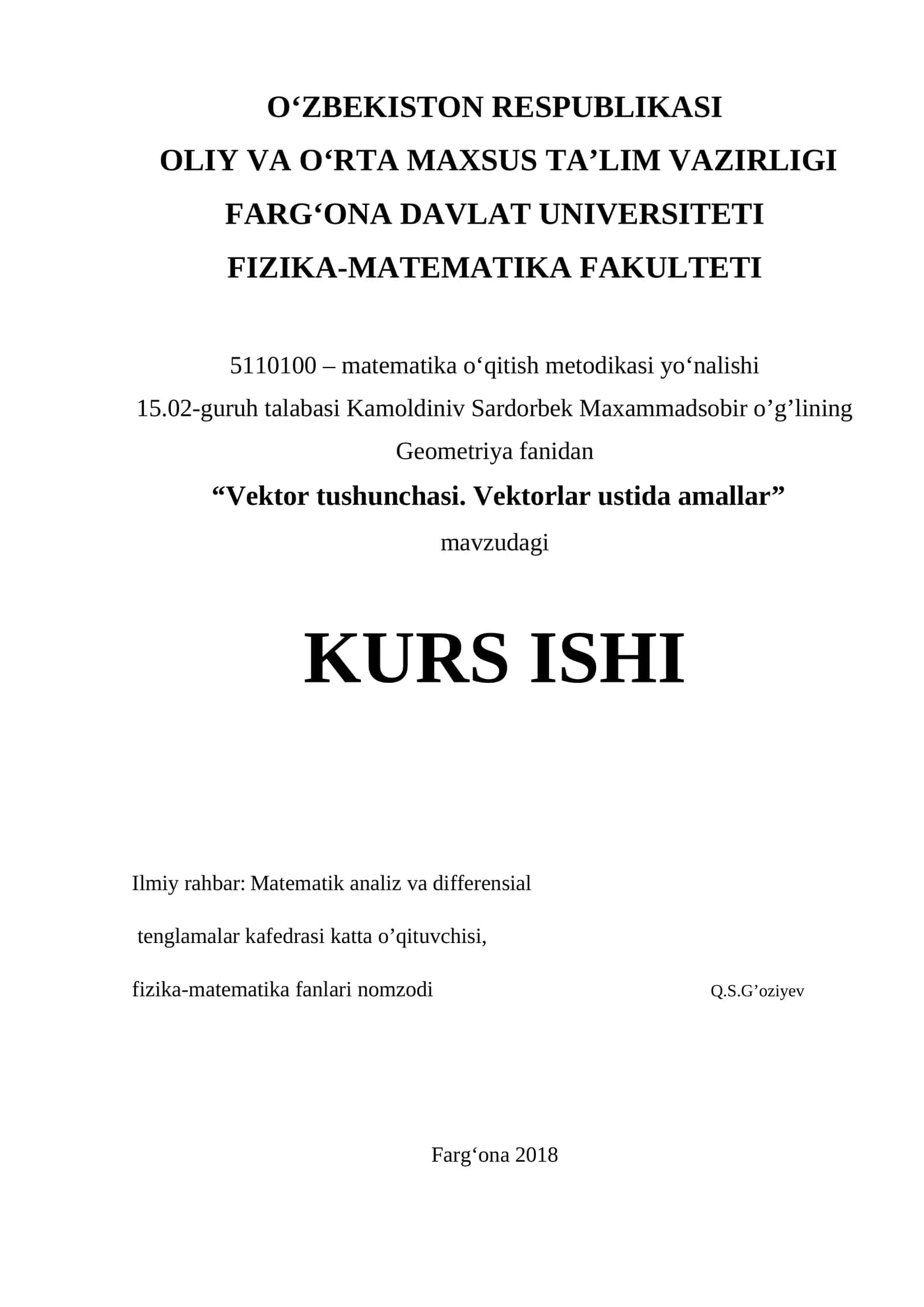 Vektor tushunchasi. Vektorlar ustida amallar 1