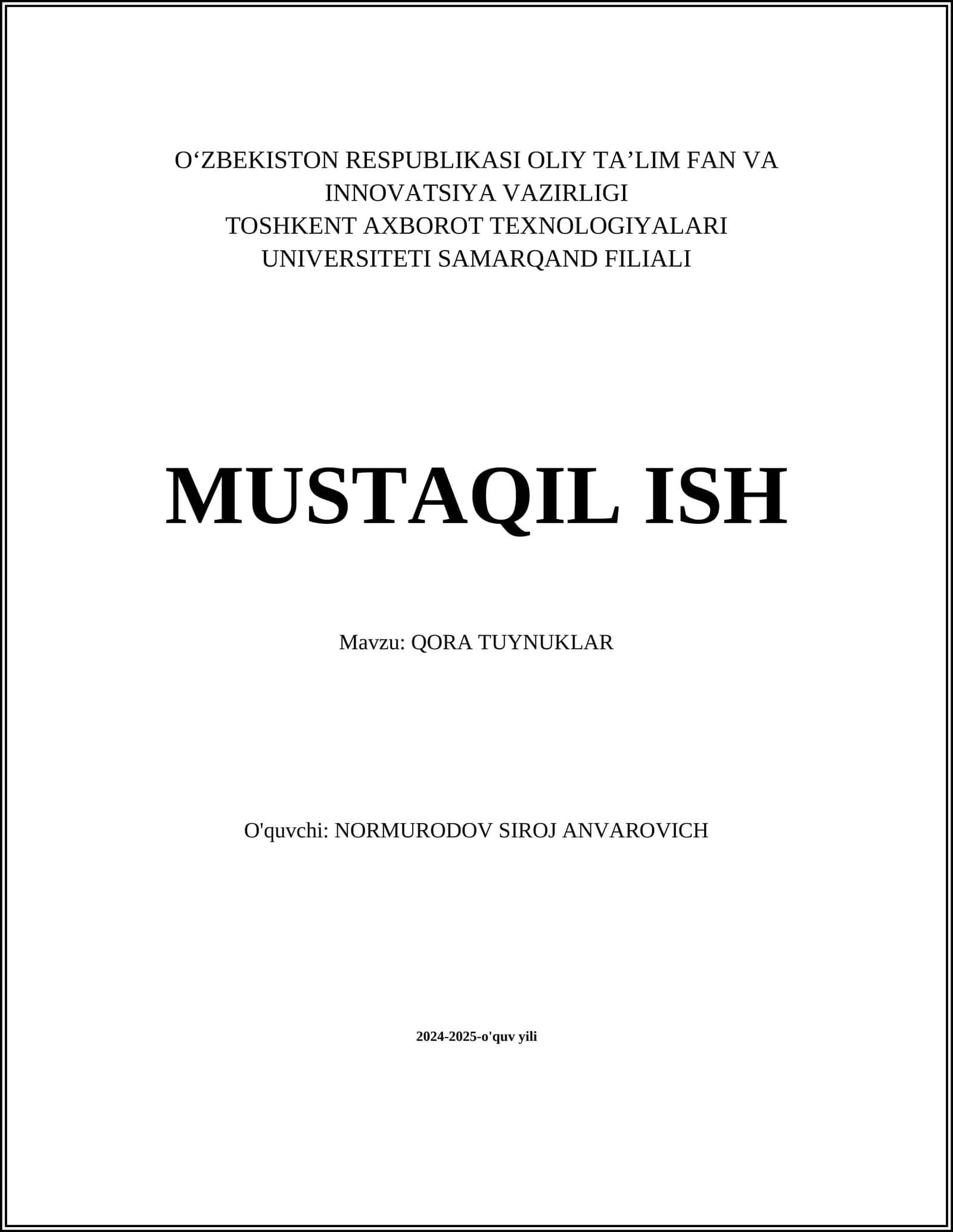 QORA TUYNUKLAR 1