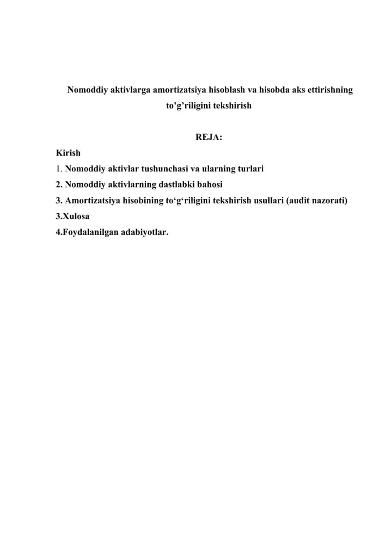 Nomoddiy aktivlarga amortizatsiya hisoblash 1