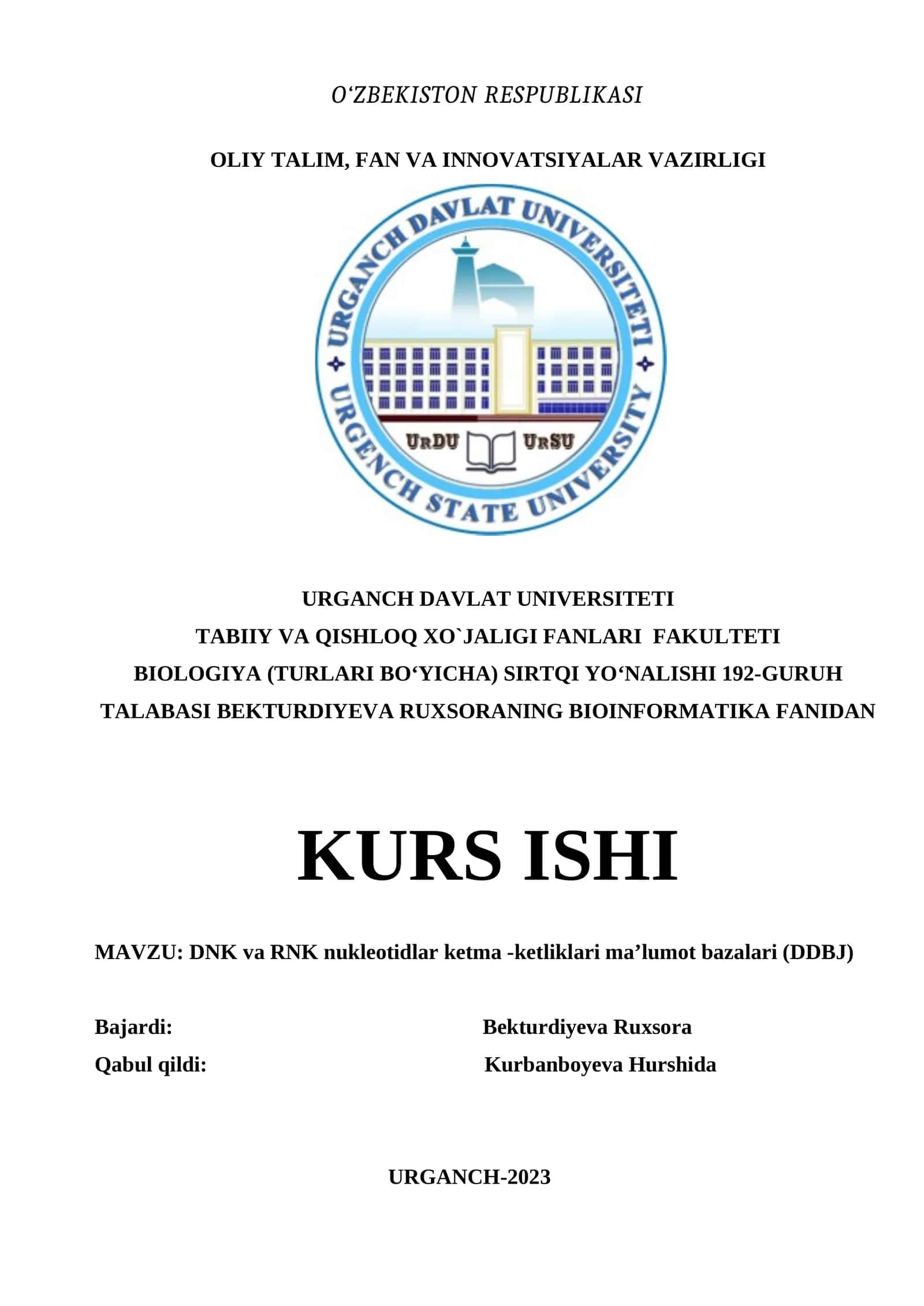 DNK va RNK nukleotidlar ketma -ketliklari ma’lumot bazalari (DDBJ) 1