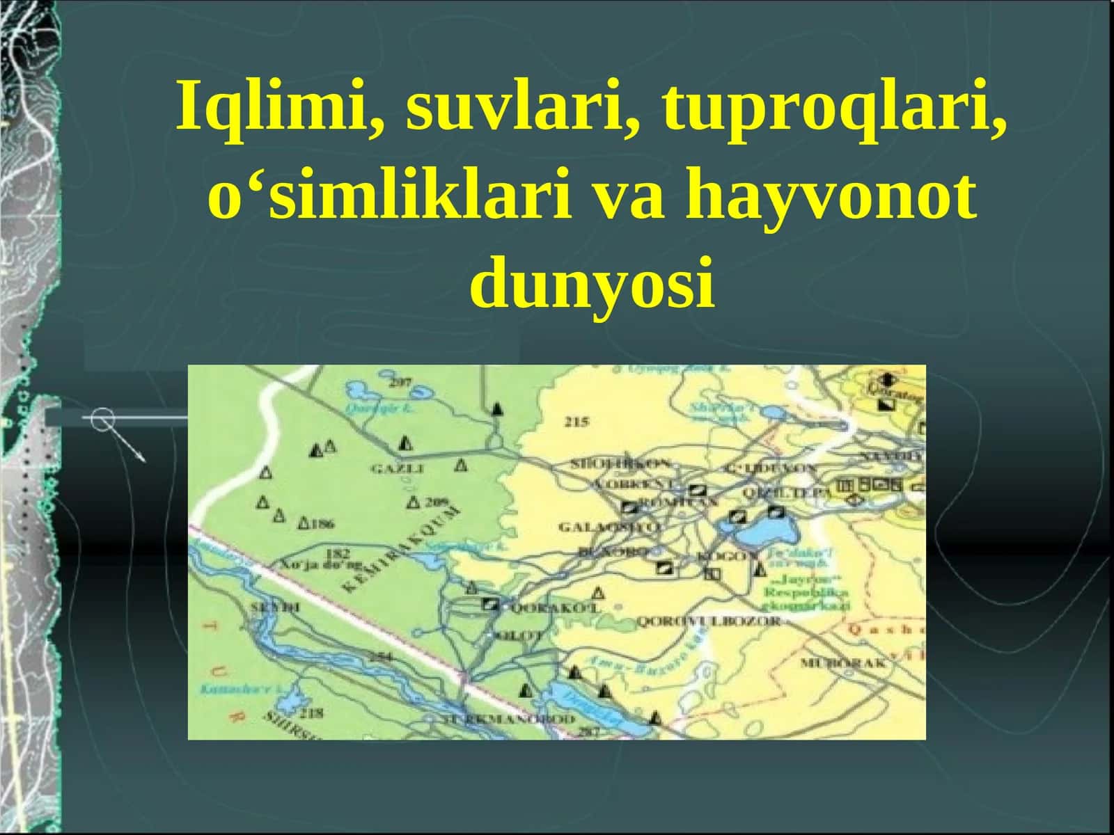 Iqlimi, suvlari, tuproqlari, o‘simliklari va hayvonot dunyosi Qizilqum 1