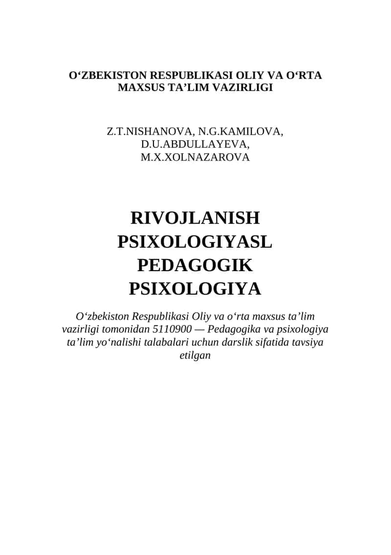 Rivojlanish psixoiogiyasi. Pedagogik psixologiya 1