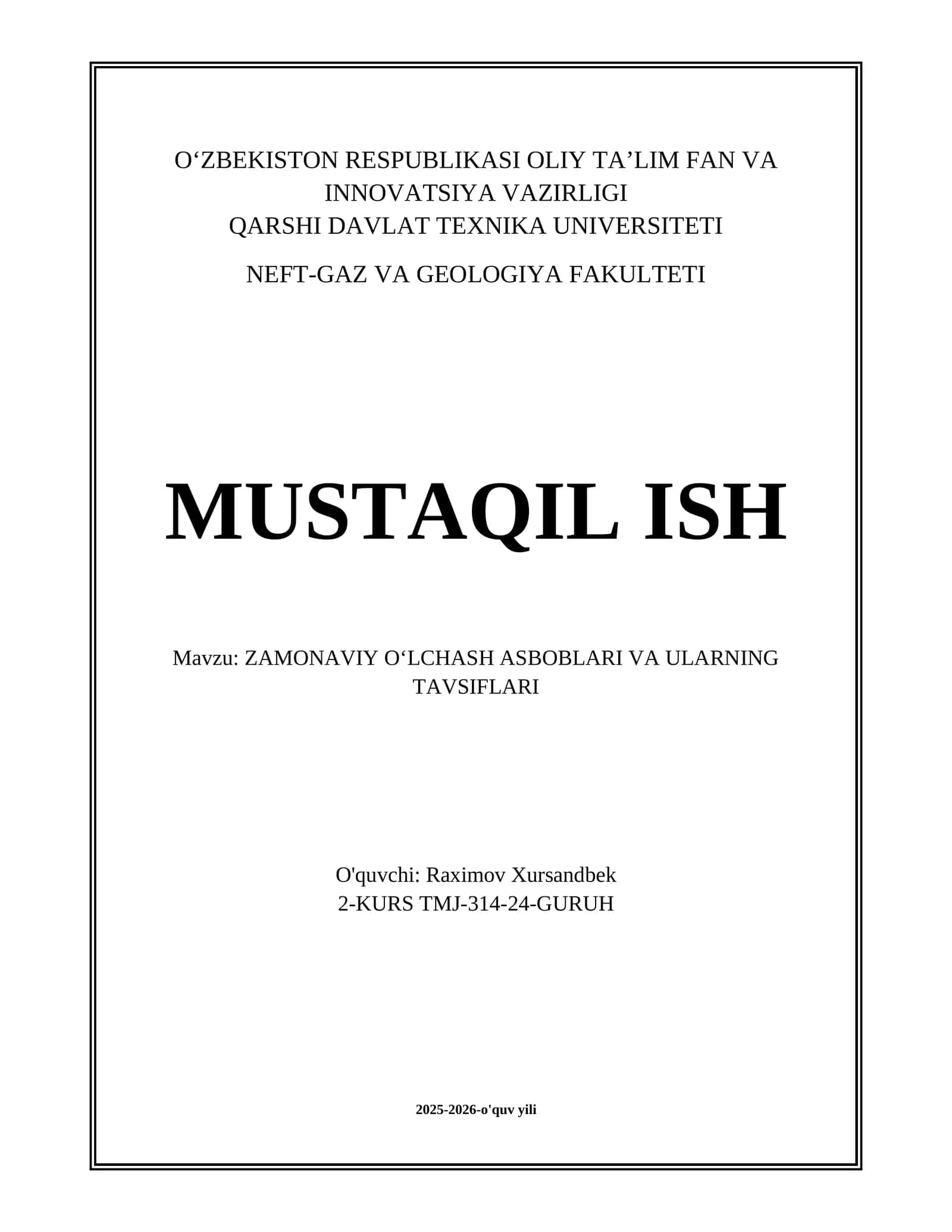 ZAMONAVIY OʻLCHASH ASBOBLARI VA ULARNING TAVSIFLARI 1