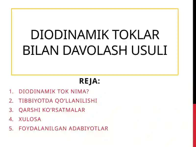 DIODINAMIK TOKLAR BILAN DAVOLASH USULI