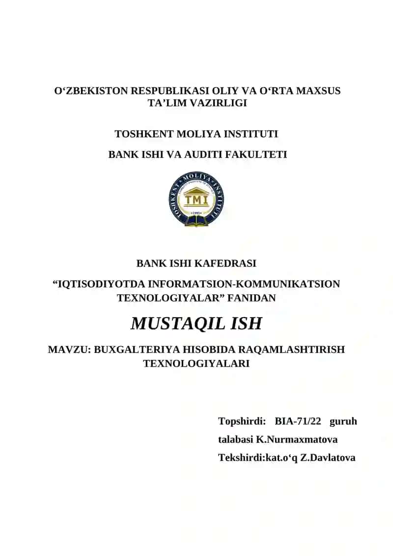 BUXGALTERIYA HISOBIDA RAQAMLASHTIRISH TEXNOLOGIYALARI