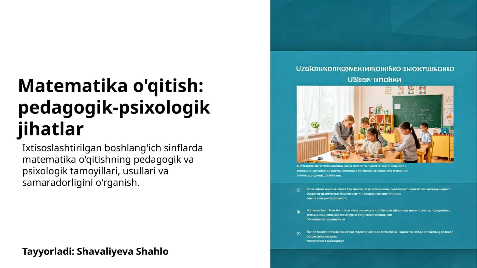 Matematika o'qitish: pedagogik-psixologik jihatlar 1