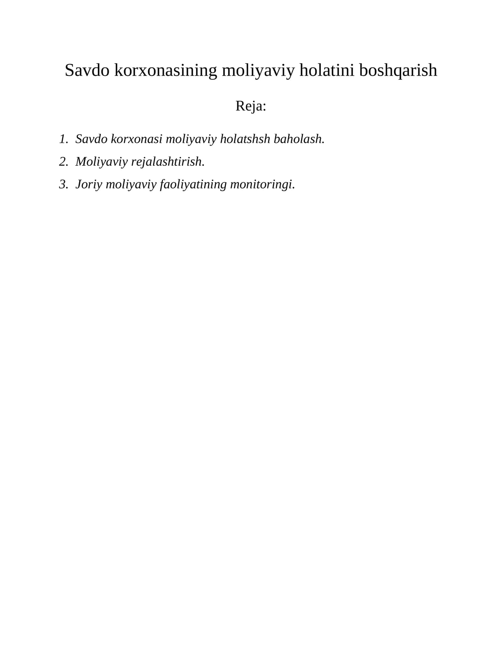 Savdo korxonasi moliyaviy holatini boshqarish 1