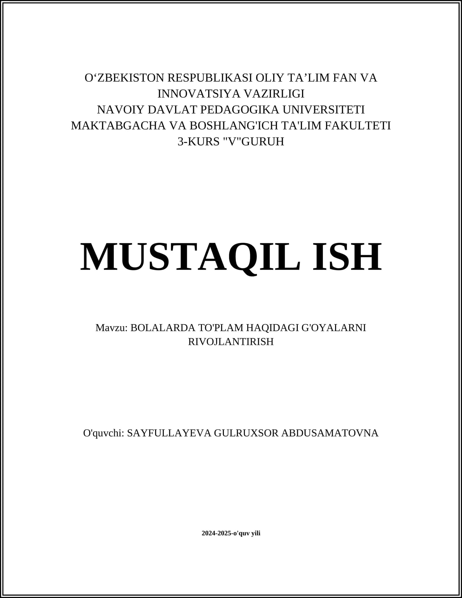 BOLALARDA TO'PLAM HAQIDAGI G'OYALARNI RIVOJLANTIRISH 1