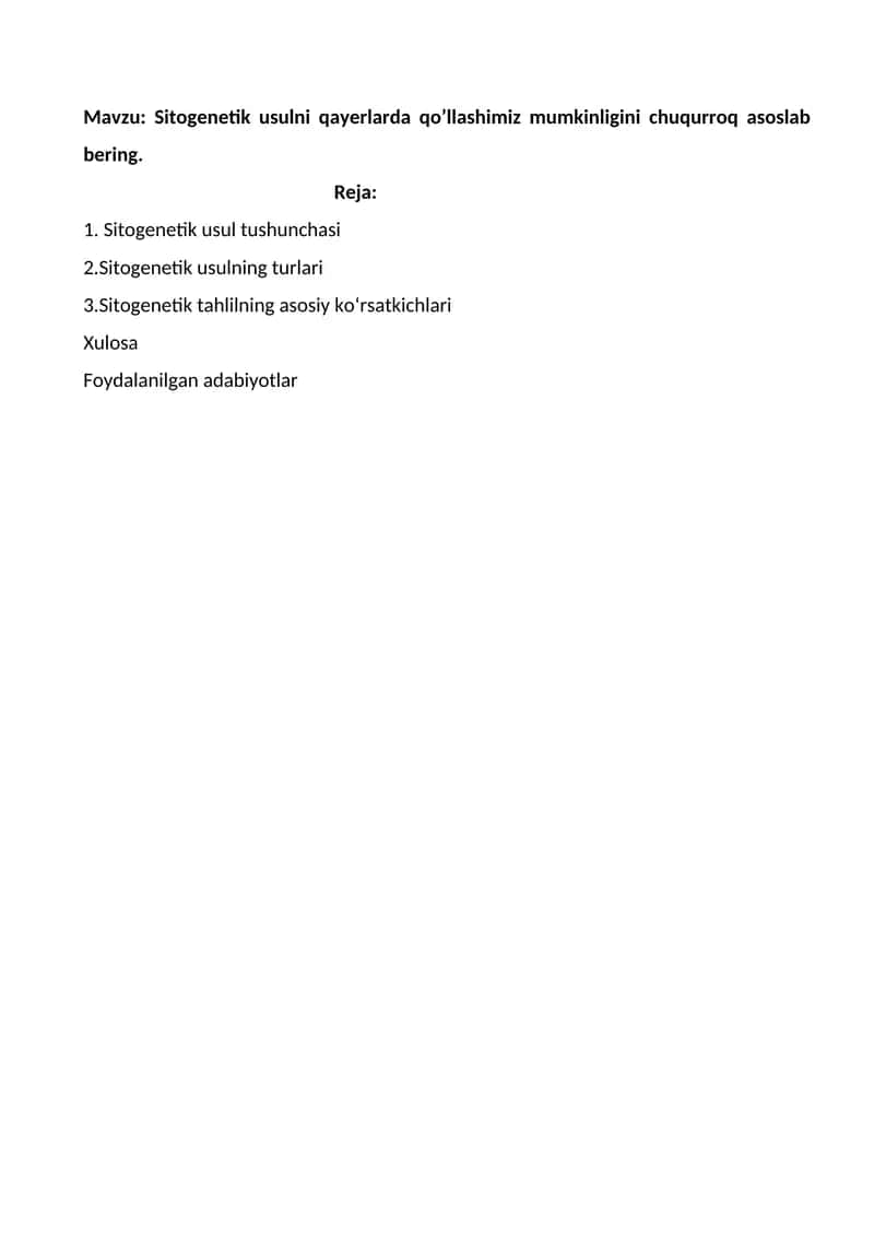 Sitogenetik Usulning Asosiy Ko'rsatkichlari 1