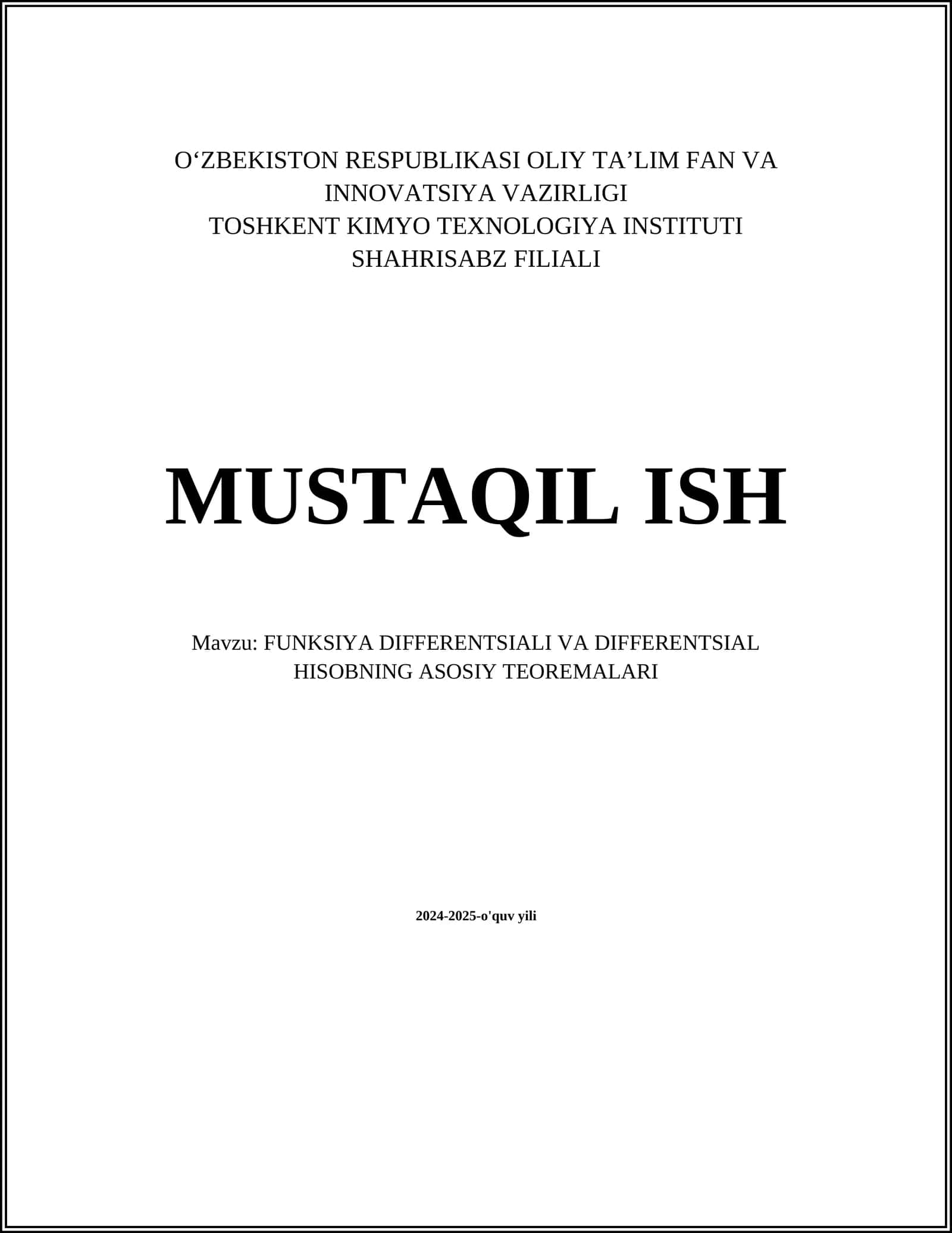 FUNKSIYA DIFFERENTSIALI VA DIFFERENTSIAL HISOBNING ASOSIY TEOREMALARI 1