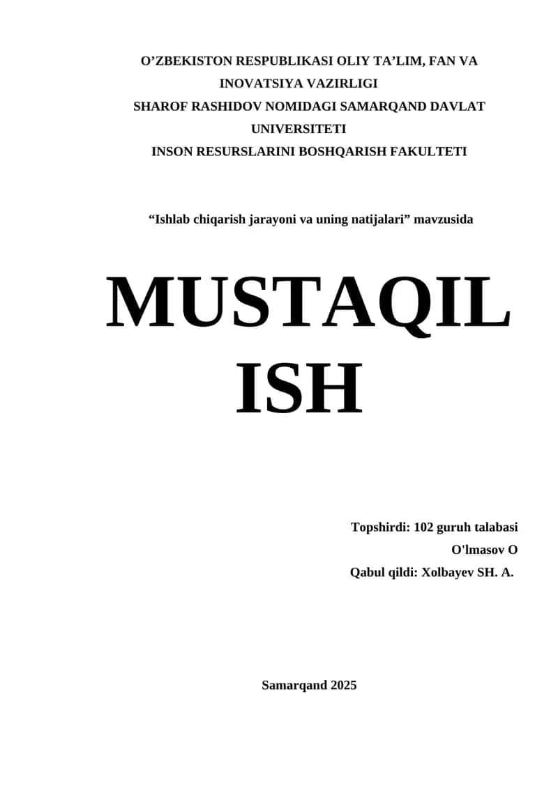 Ishlab chiqarish jarayoni va uning natijalari 1