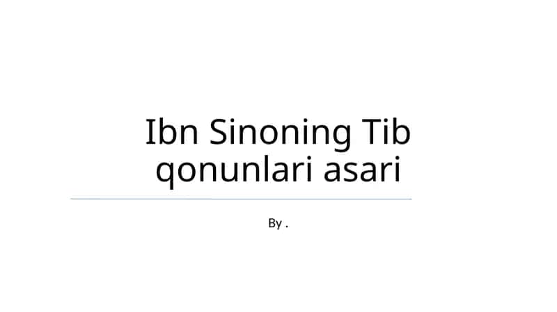 Tibbiyot Kanoni: To'liq Risola 1