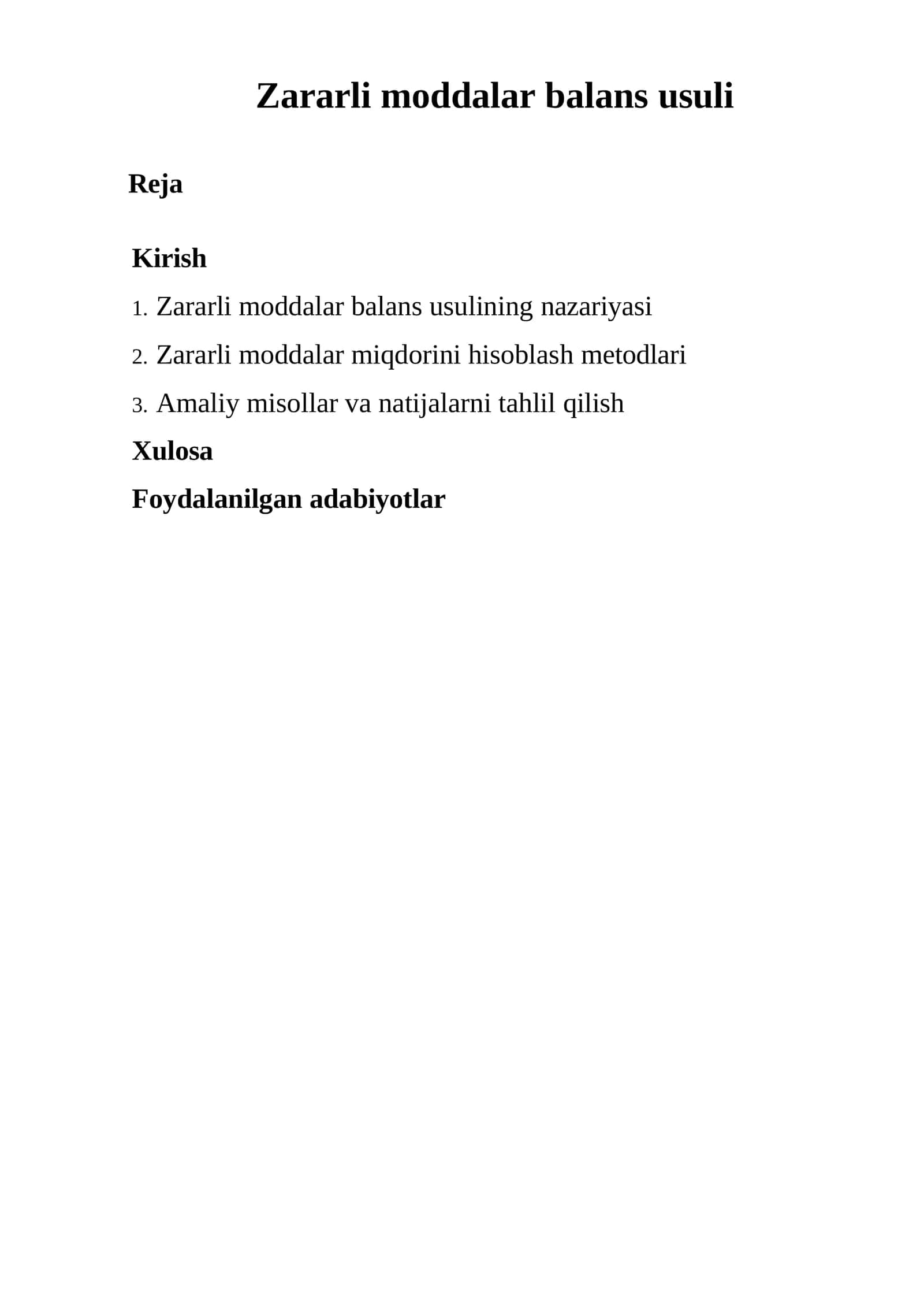 Zararli moddalar balans usuli 1