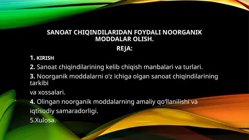 SANOAT CHIQINDILARIDAN FOYDALI NOORGANIK MODDALAR OLISH 1