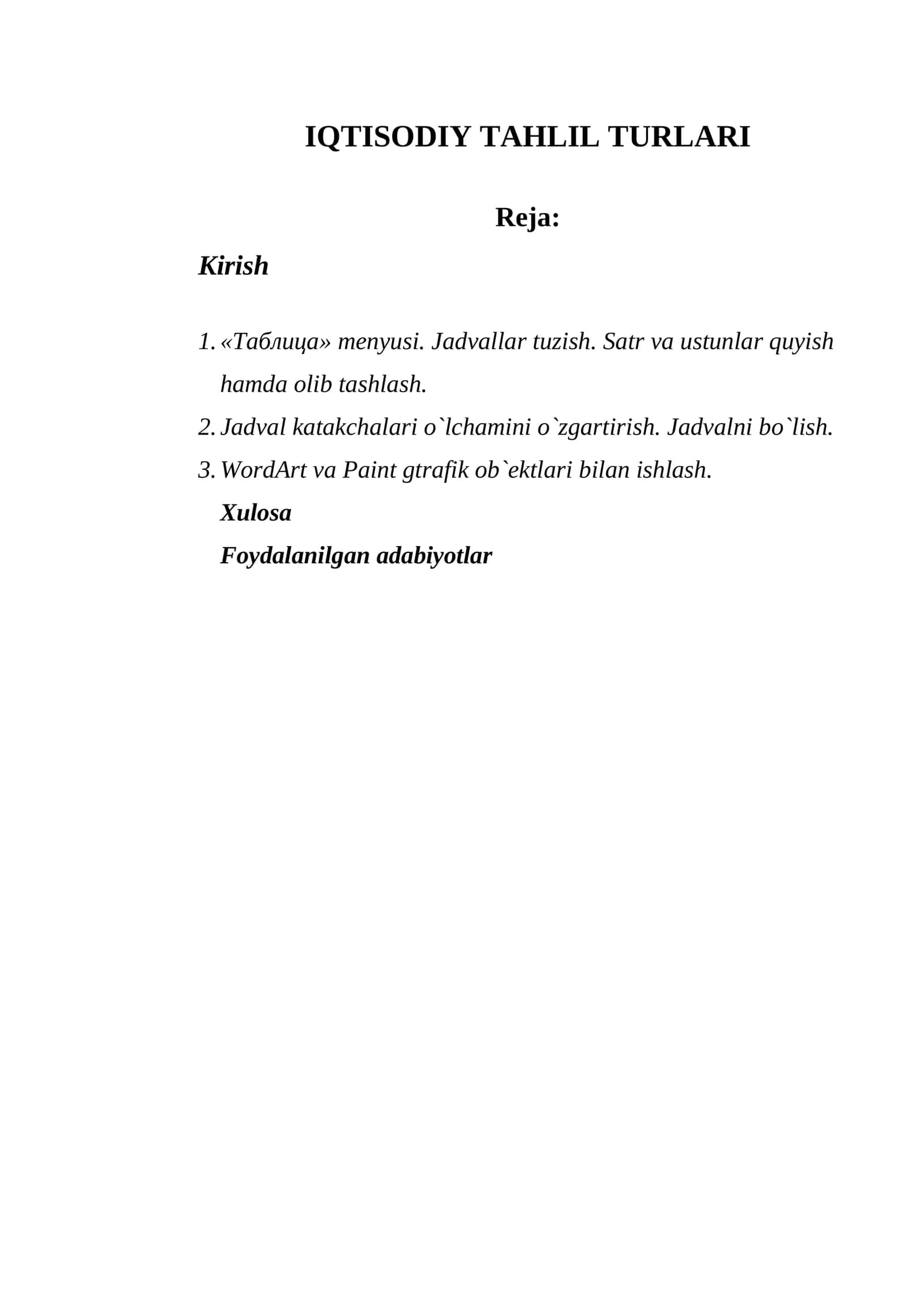IQTISODIY TAHLIL TURLARI 1