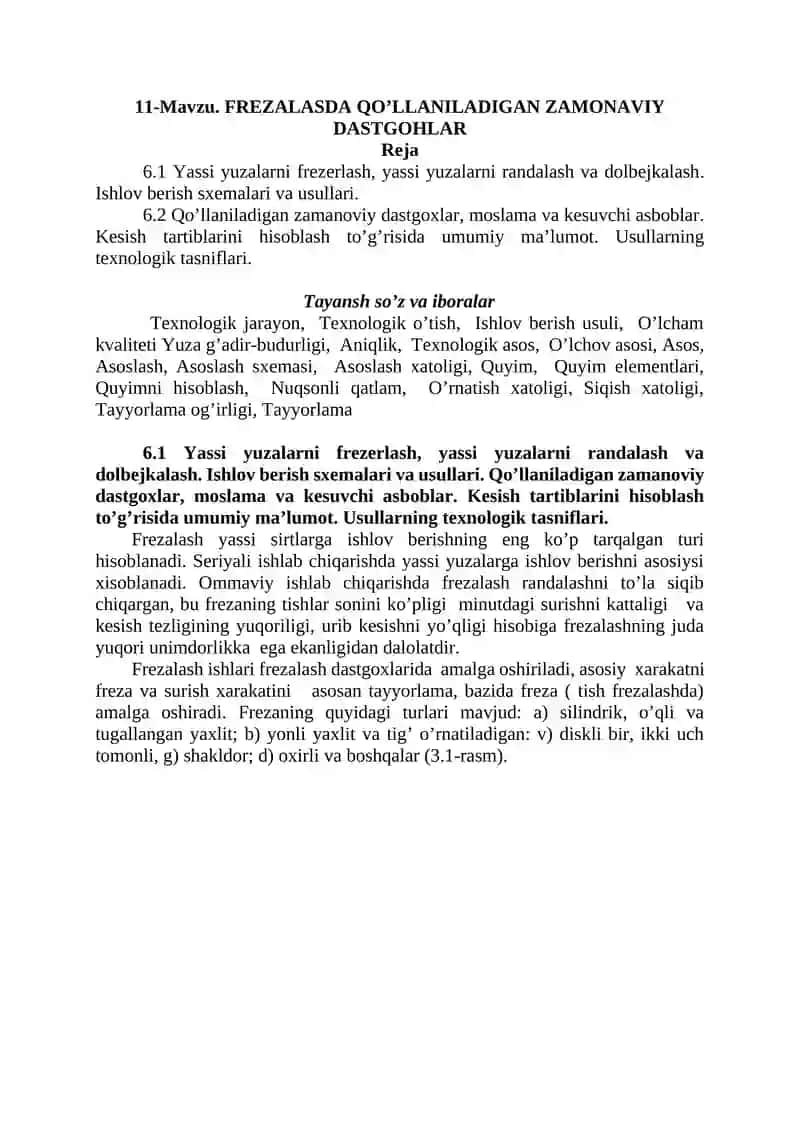FREZALASDA QO’LLANILADIGAN ZAMONAVIY DASTGOHLAR