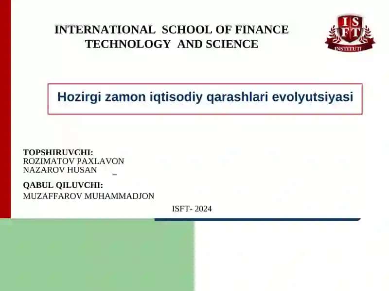 Hozirgi zamon iqtisodiy qarashlari evolyutsiyasi