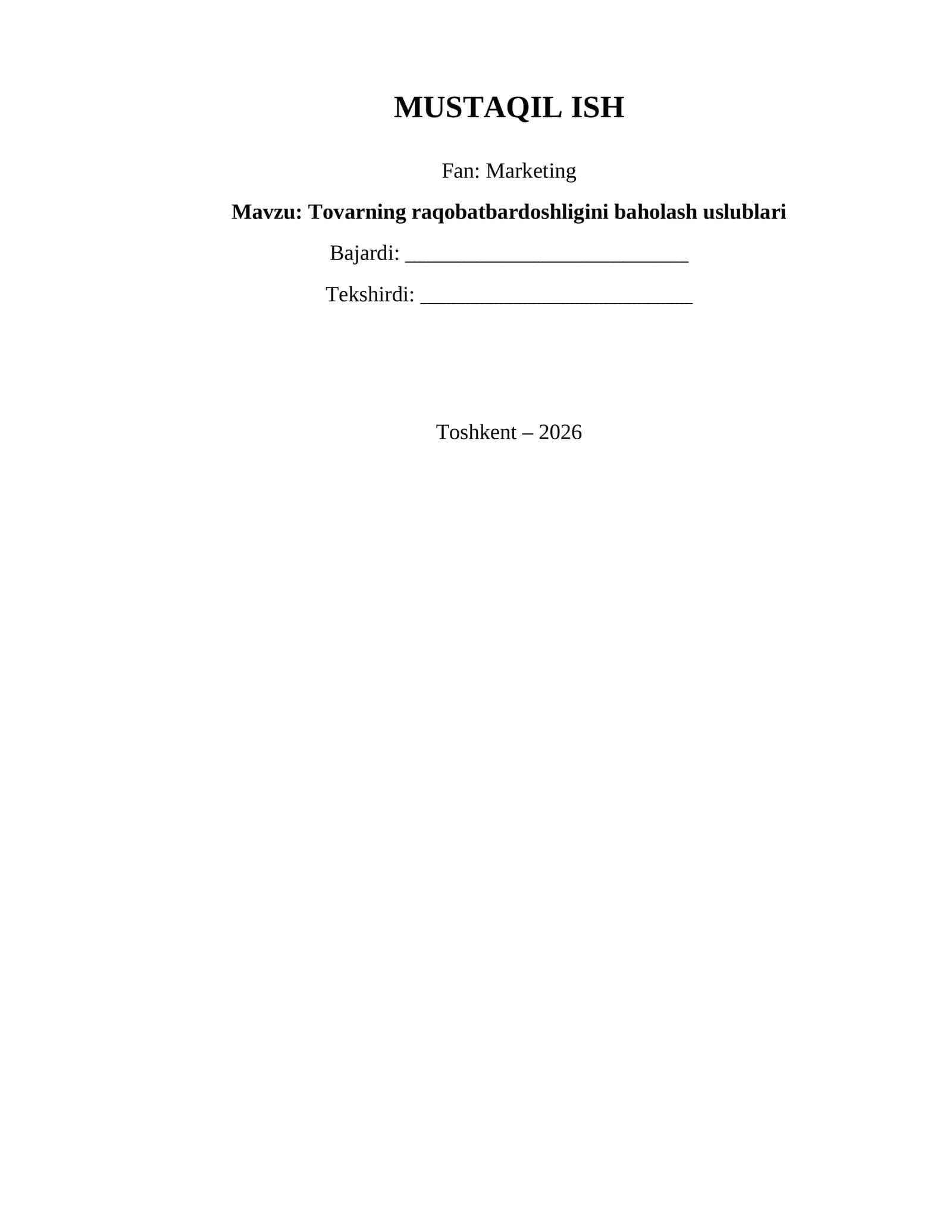 Tovarning raqobatbardoshligini baholash uslublari 1