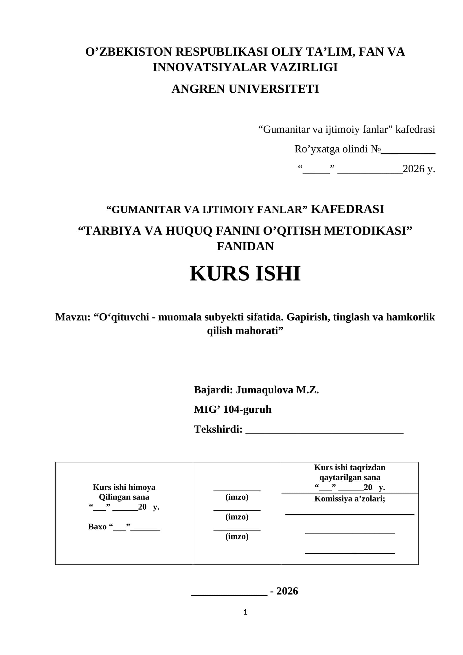 O‘qituvchi - muomala subyekti sifatida. Gapirish, tinglash va hamkorlik qilish mahorati 1