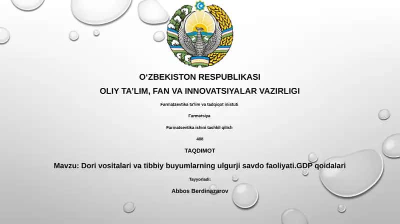 Dori vositalari va tibbiy buyumlarning ulgurji savdo faoliyati.GDP qoidalari 1