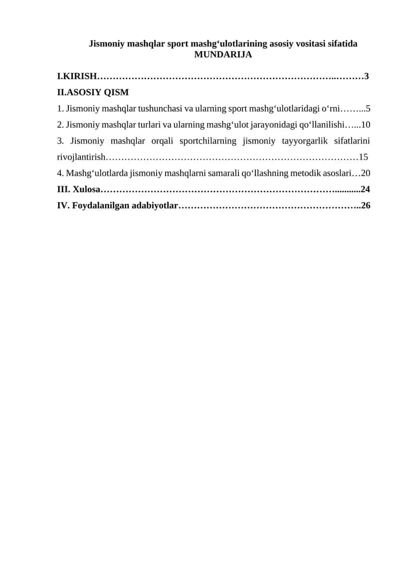 Jismoniy mashqlar sport mashg‘ulotlarining asosiy vositasi sifatida 1