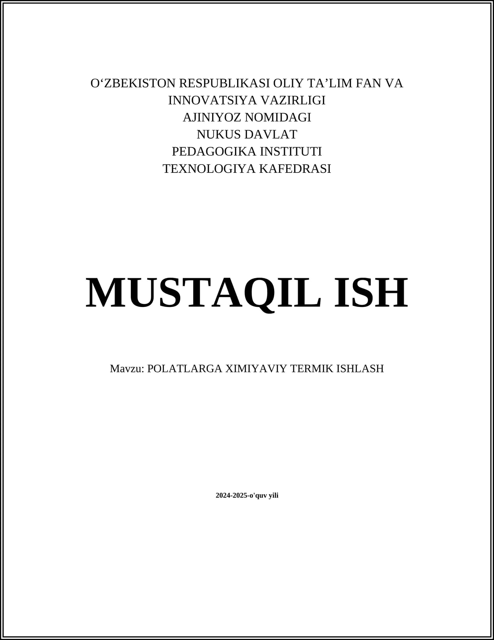 POLATLARGA XIMIYAVIY TERMIK ISHLASH 1