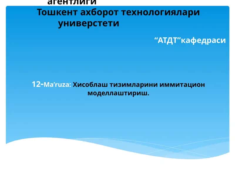 Хисоблаш тизимларини иммитацион моделлаштириш. 1