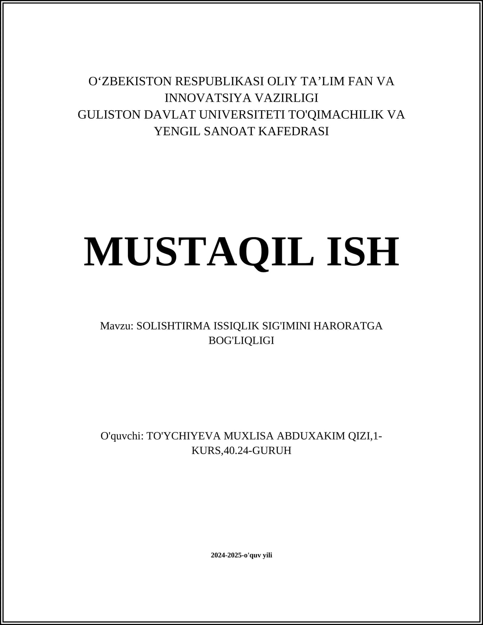 SOLISHTIRMA ISSIQLIK SIG'IMINI HARORATGA BOG'LIQLIGI 1