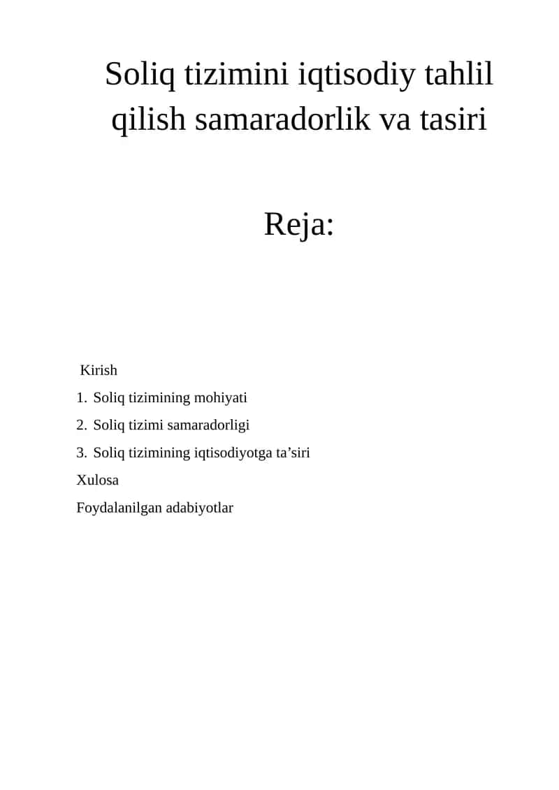 Soliq tizimini iqtisodiy tahlil qilish samaradorlik va tasiri 1