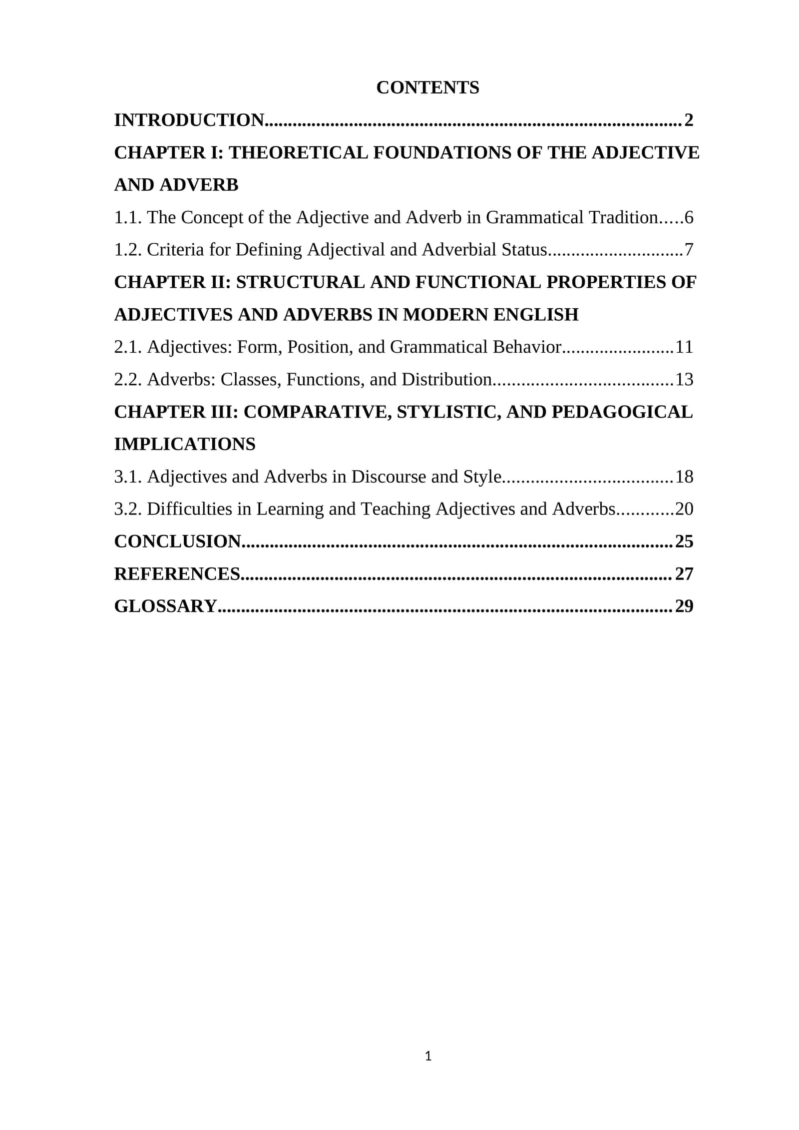The Status of the Adjective and Adverb in English Grammar 1