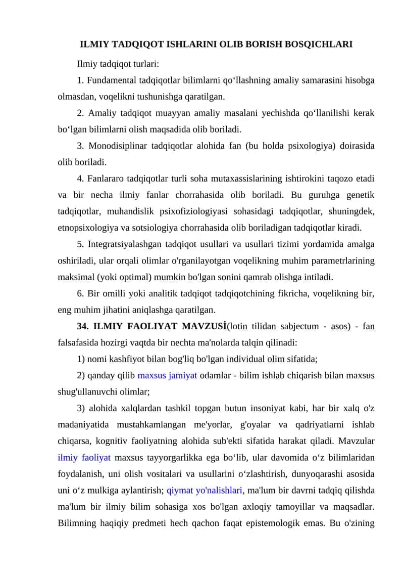 ILMIY TADQIQOT ISHLARINI OLIB BORISH BOSQICHLARI 1