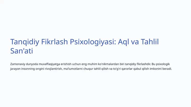 Tanqidiy Fikrlash Psixologiyasi: Aql va Tahlil San'ati 1