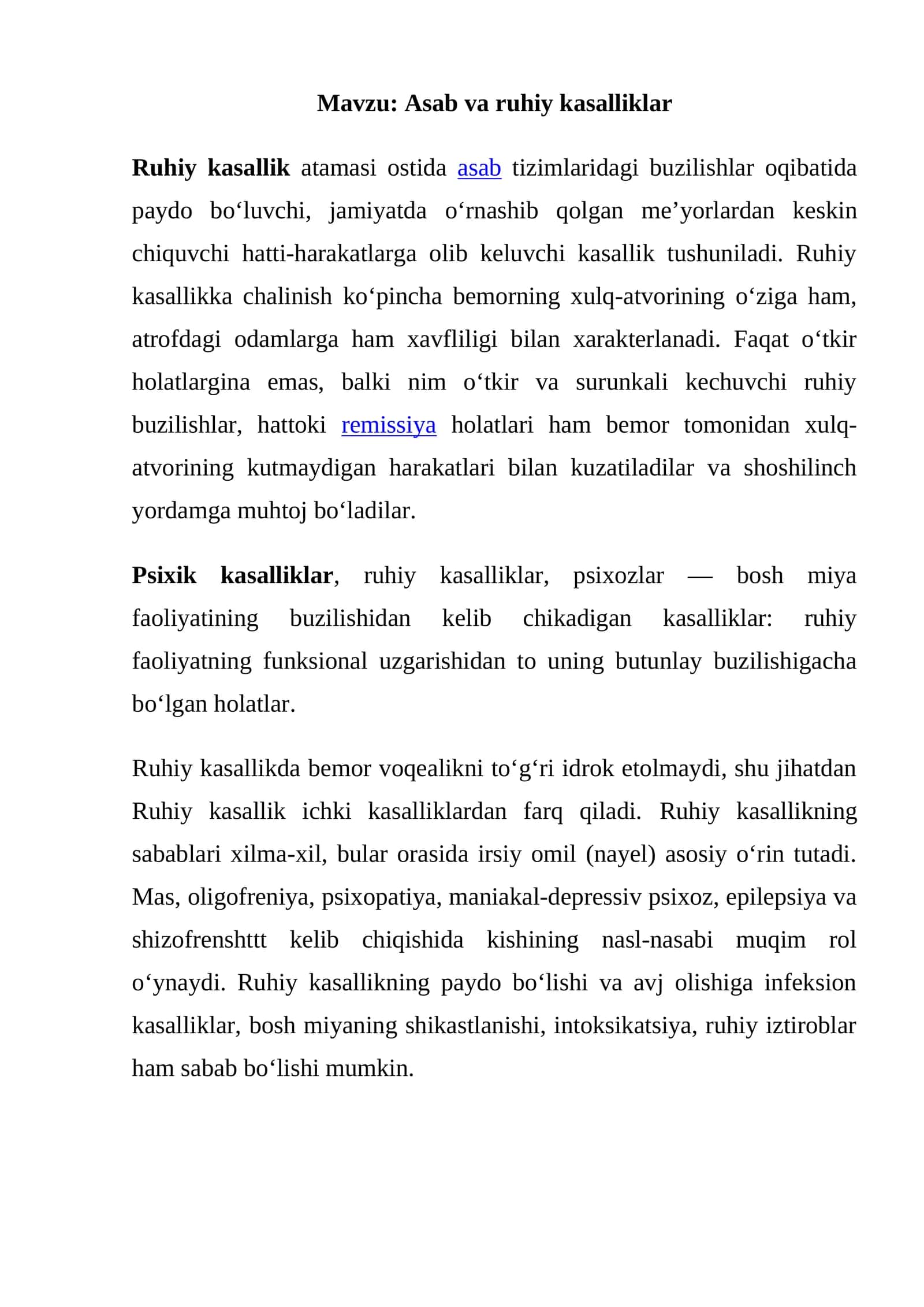 Asab va ruhiy kasalliklar 1