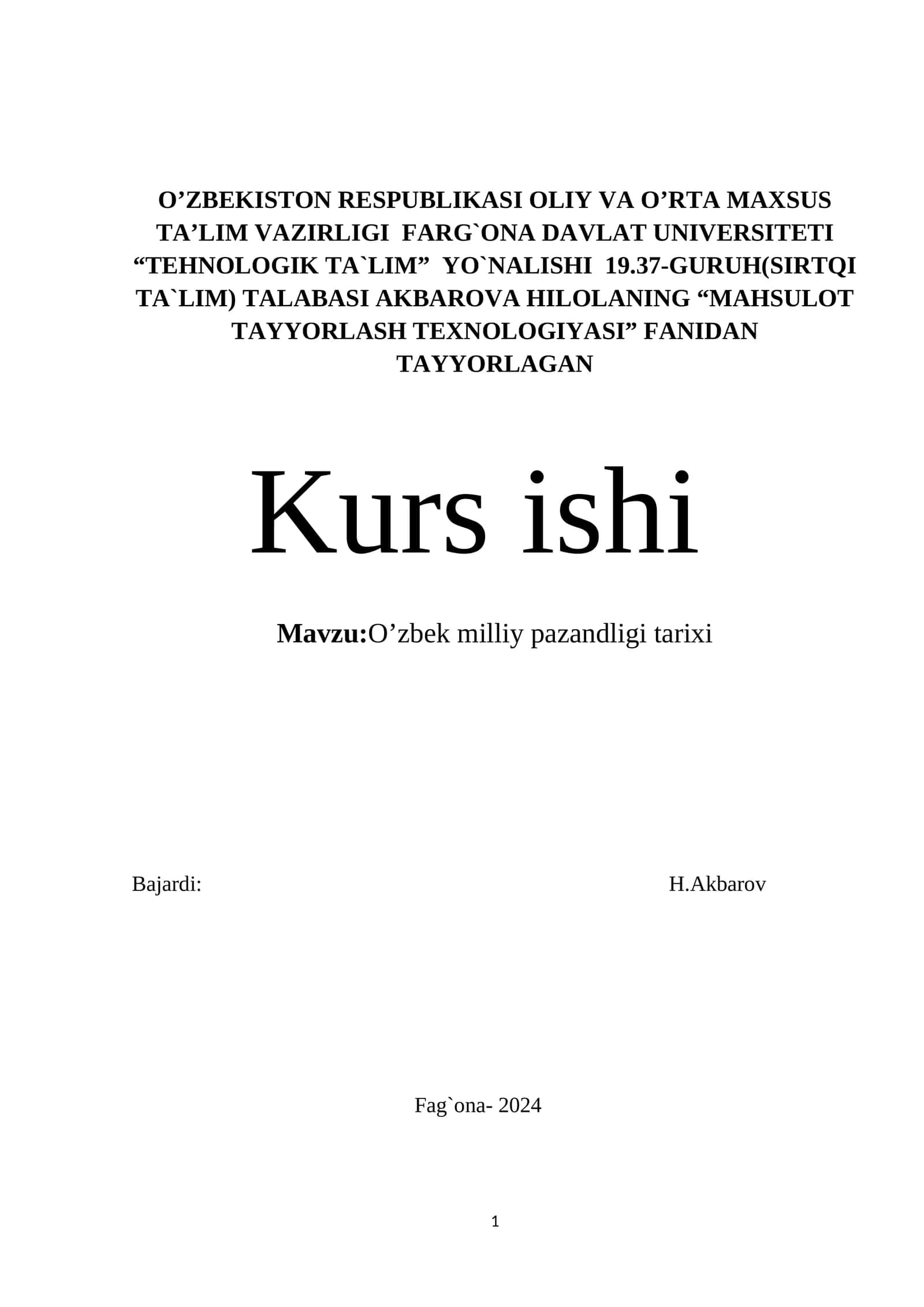 O’zbek milliy pazandligi tarixi 1