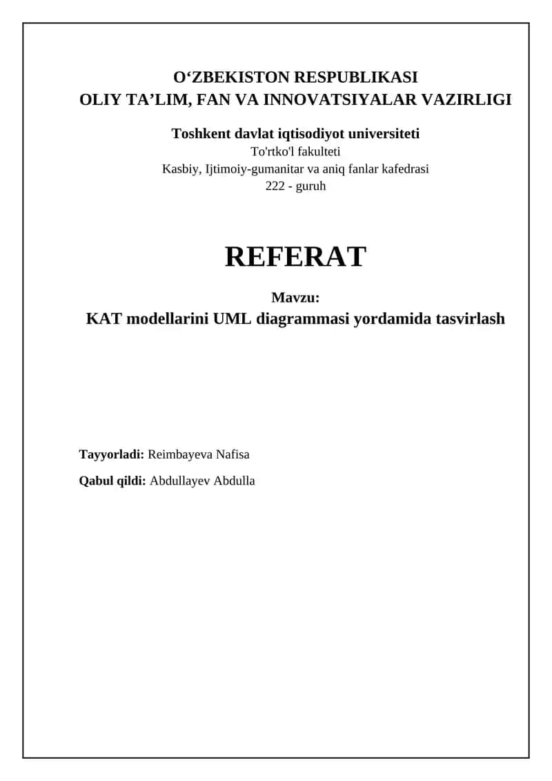 KAT modellarini UML diagrammasi yordamida tasvirlash 1
