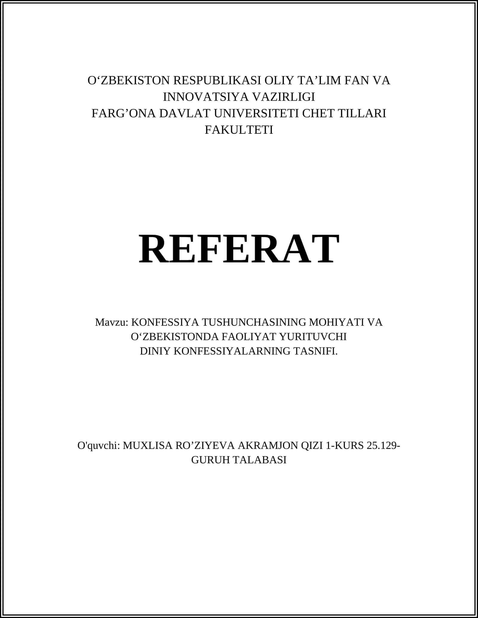 KONFESSIYA TUSHUNCHASINING MOHIYATI VA O‘ZBEKISTONDA FAOLIYAT YURITUVCHI 1