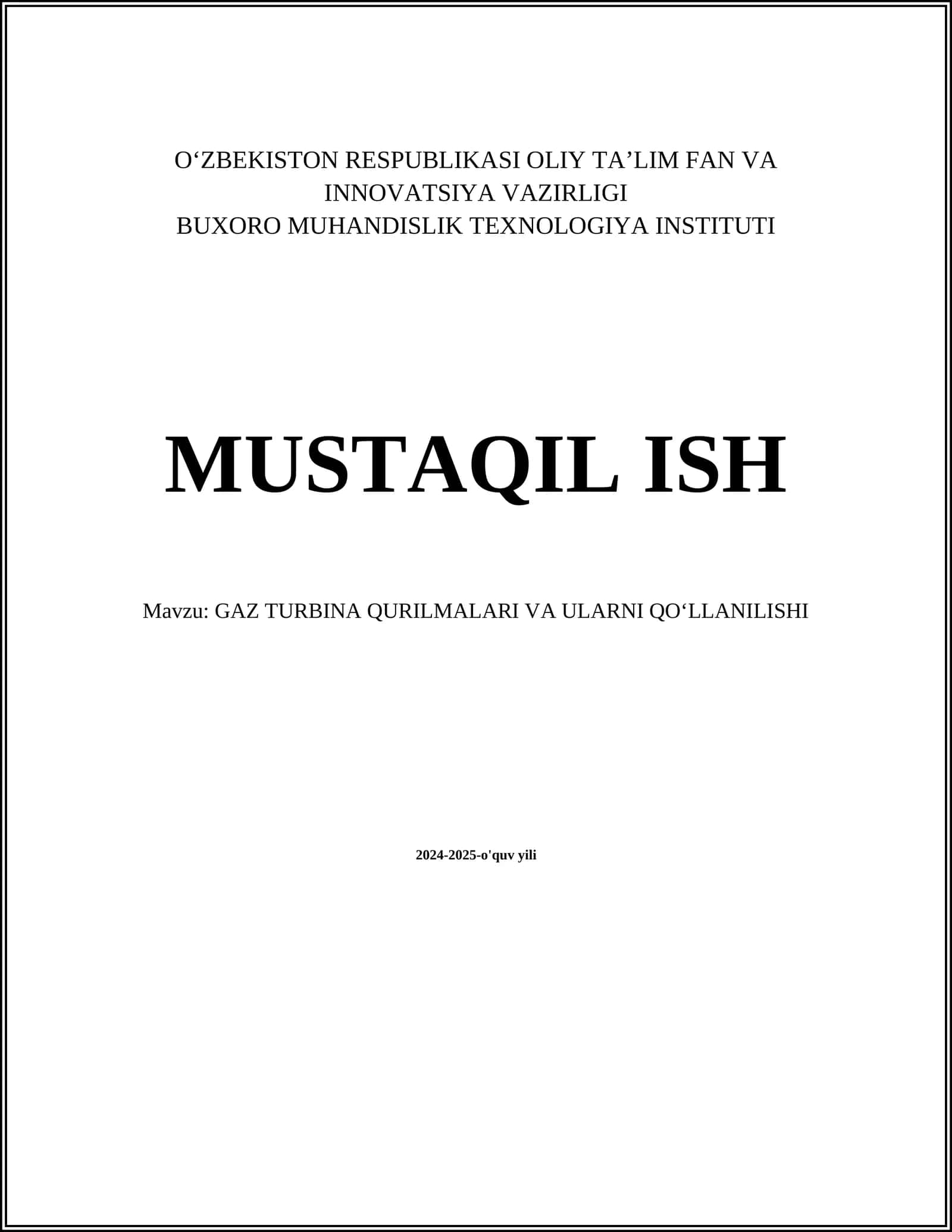 GAZ TURBINA QURILMALARI VA ULARNI QOʻLLANILISHI 1