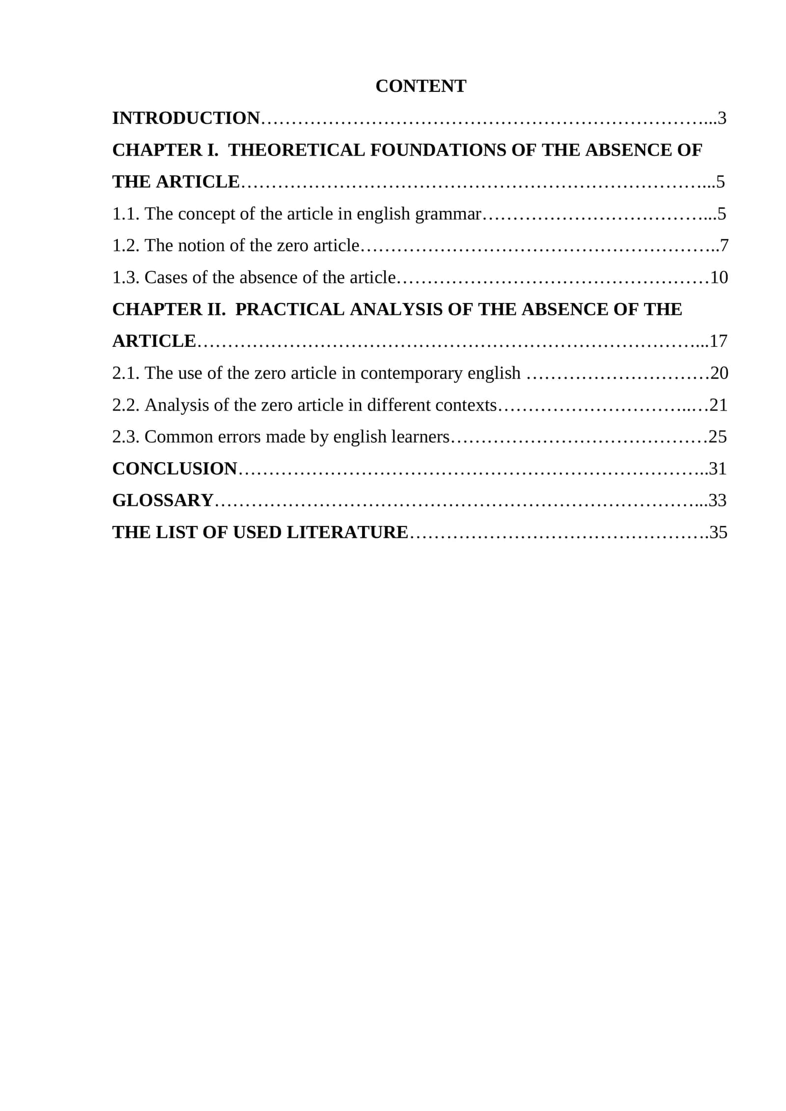 Absence of the article 1