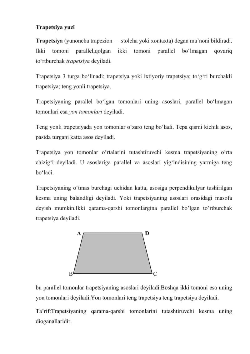 Trapetsiya yuzi 1