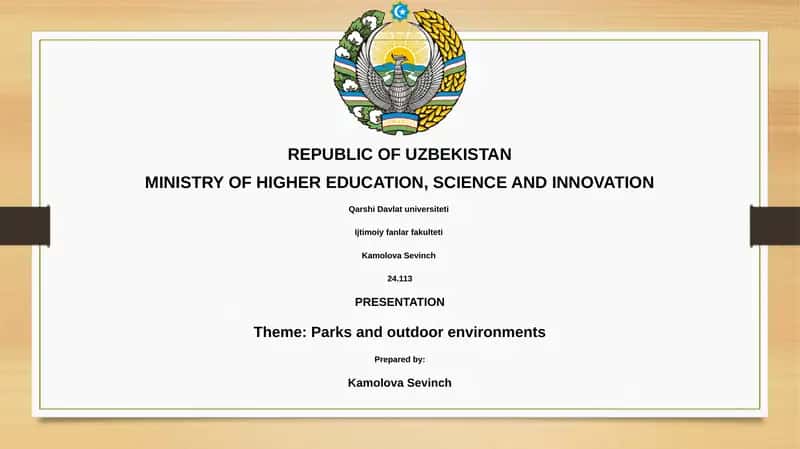 Presentation on Parks and Outdoor Environments 1