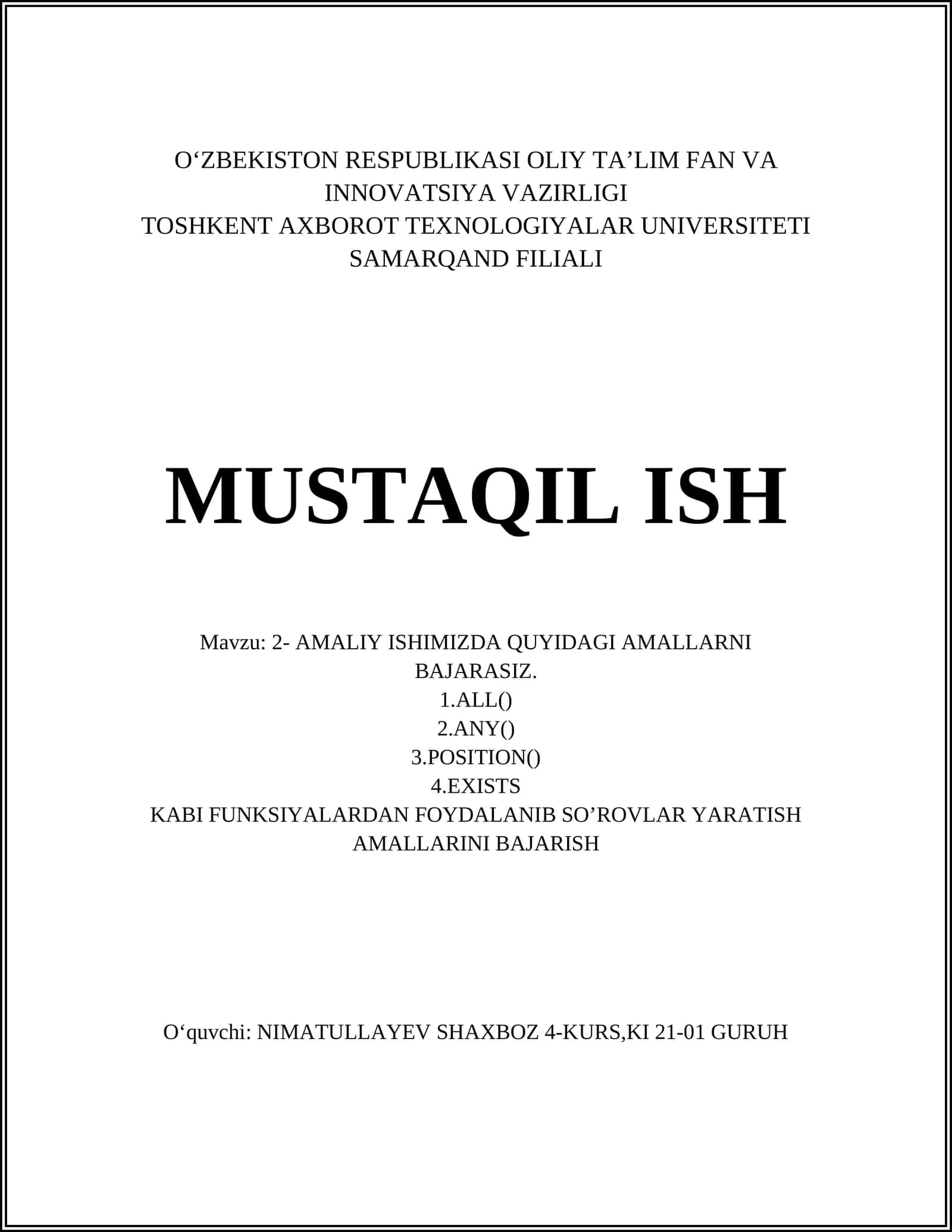 ALL() funksiyasidan foydalanish 1