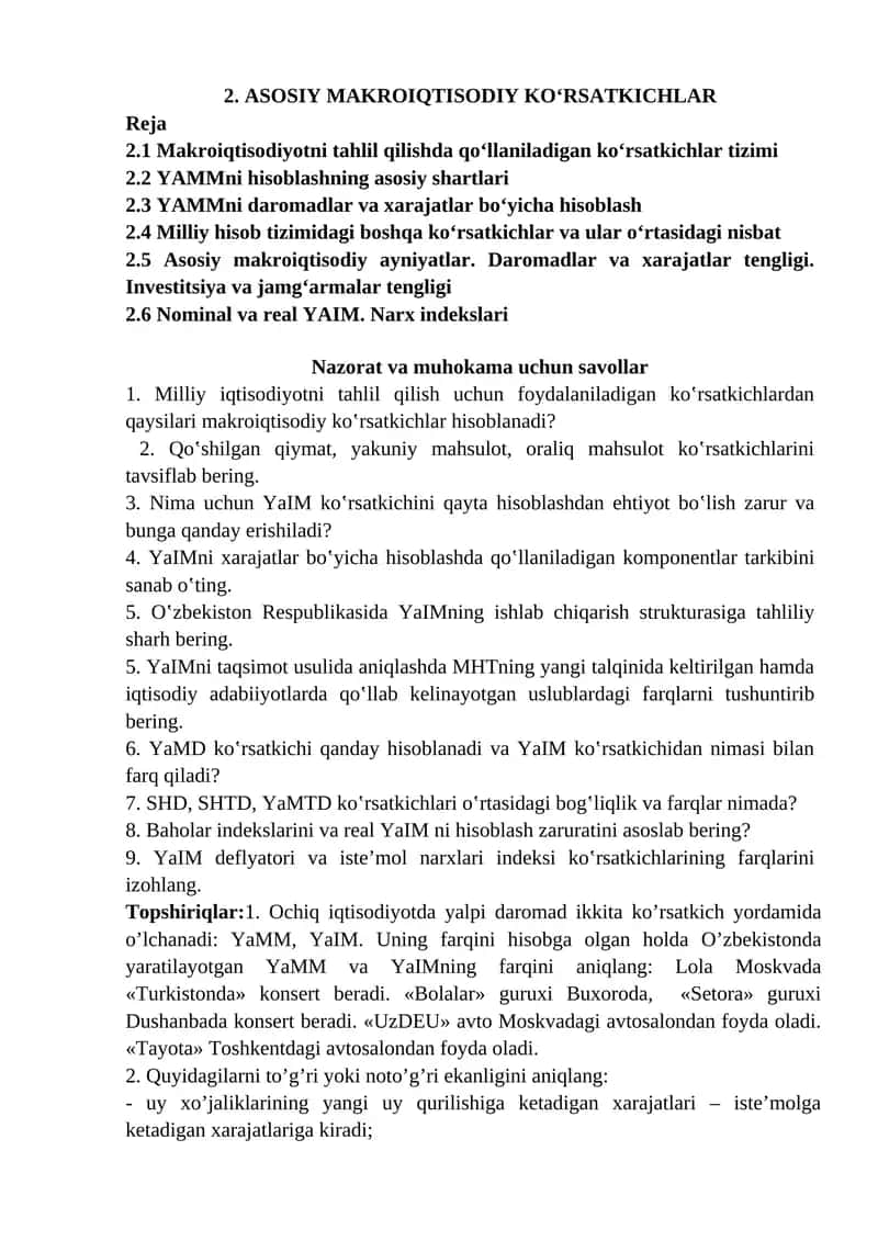 ASOSIY MAKROIQTISODIY KO‘RSATKICHLAR 1