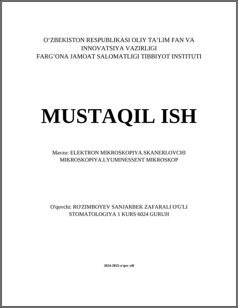 ELEKTRON MIKROSKOPIYA.SKANERLOVCHI MIKROSKOPIYA.LYUMINESSENT MIKROSKOP 1