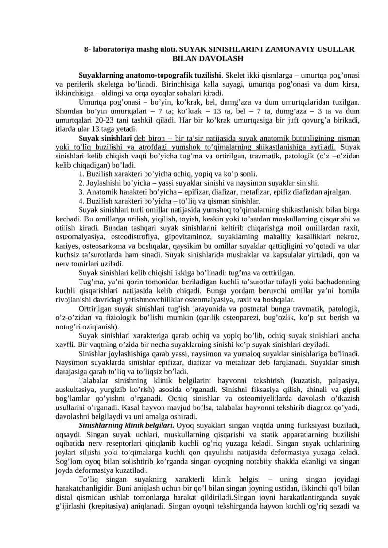 Laboratoriya mashg'uloti "Suyak sinishlarini zamonaviy usullar bilan davolash" 1