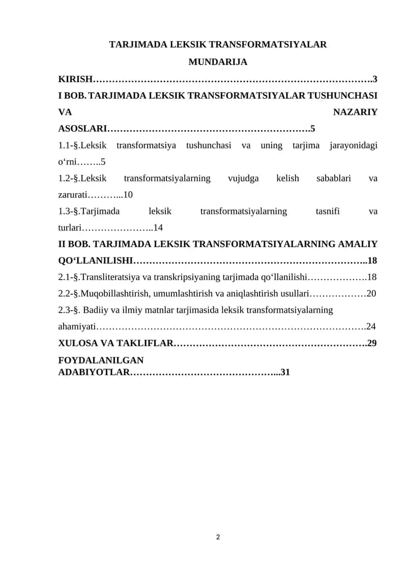 TARJIMADA LEKSIK TRANSFORMATSIYALAR 1