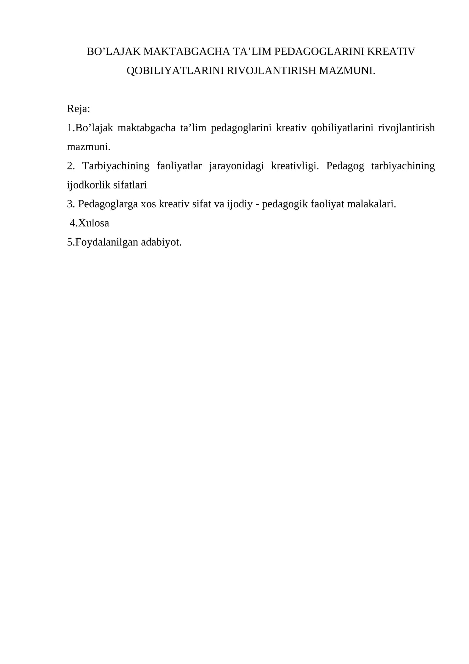Bo’lajak maktabgacha ta’lim pedagoglarini kreativ qobiliyatlarini rivojlantirish mazmuni 1
