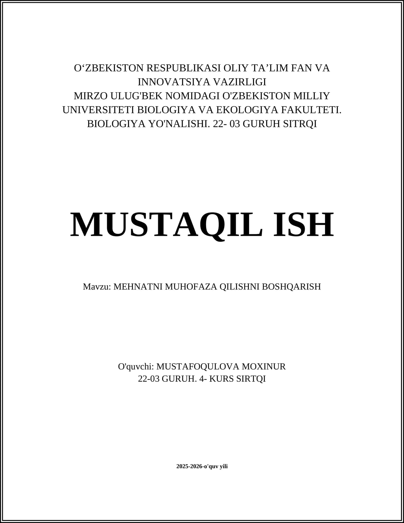 MEHNATNI MUHOFAZA QILISHNI BOSHQARISH 1