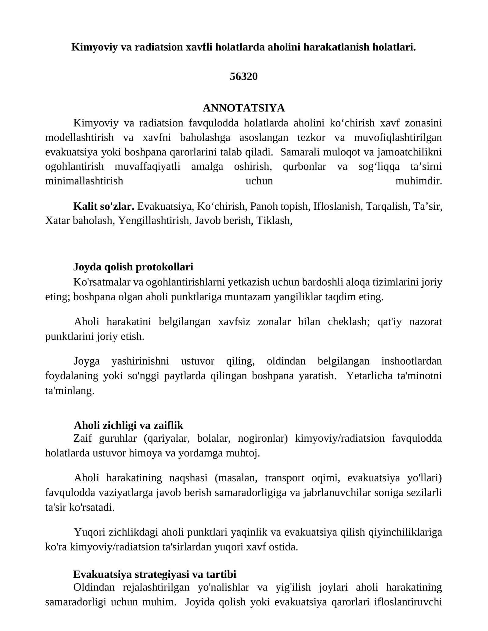 Kimyoviy va radiatsion xavfli holatlarda aholini harakatlanish holatlari 1