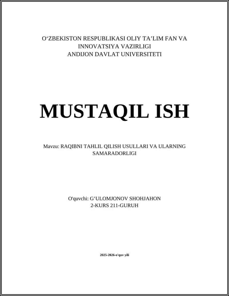 RAQIBNI TAHLIL QILISH USULLARI VA ULARNING SAMARADORLIGI 1