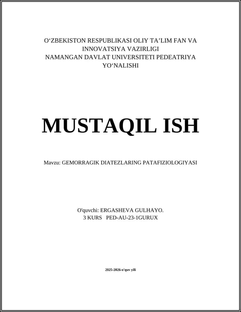 GEMORRAGIK DIATEZLARING PATAFIZIOLOGIYASI 1